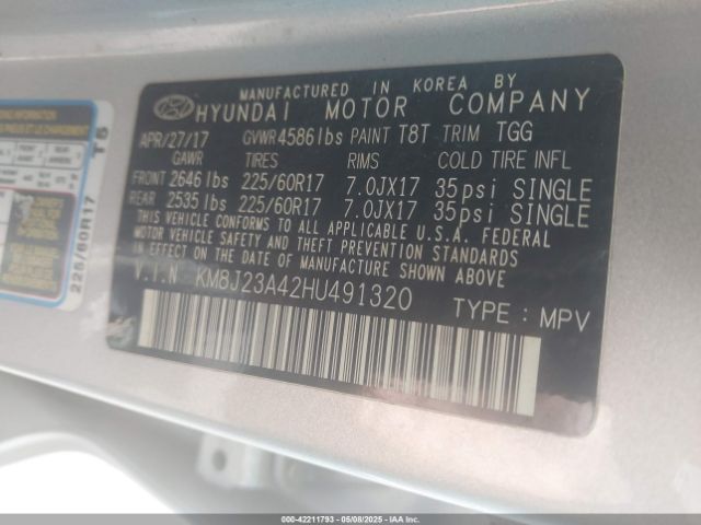 KM8J23A42HU491320 Hyundai TUCSON SE