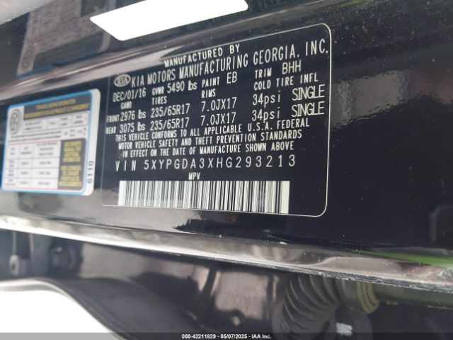 5XYPGDA3XHG293213 KIA Sorento 2.4l Lx