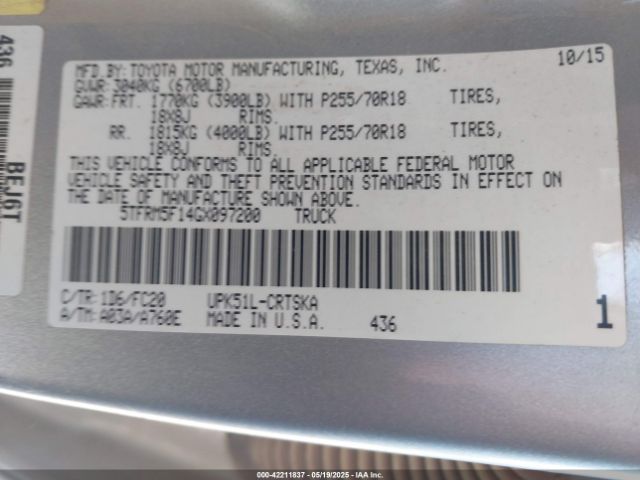 5TFRM5F14GX097200 Toyota Tundra Sr5 4.6l V8