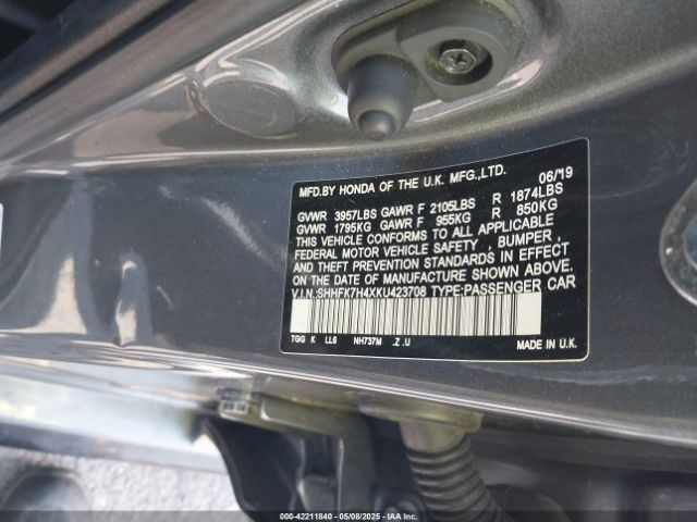 2019 HONDA CIVIC SHHFK7H4XKU423708 Photo 8