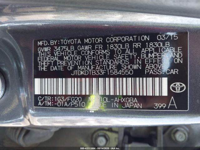 JTDKDTB33F1584550 Toyota Prius C Three