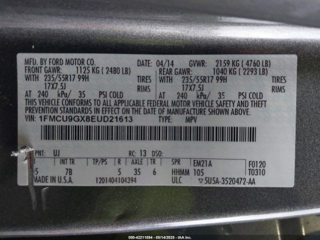 1FMCU9GX8EUD21613 Ford ESCAPE SE
