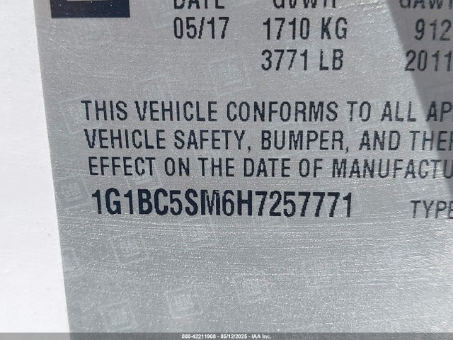 1G1BC5SM6H7257771 Chevrolet Cruze Ls Auto