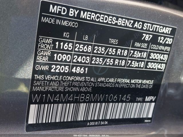 2021 MERCEDES-BENZ GLB 250 W1N4M4HB8MW106145 Photo 8