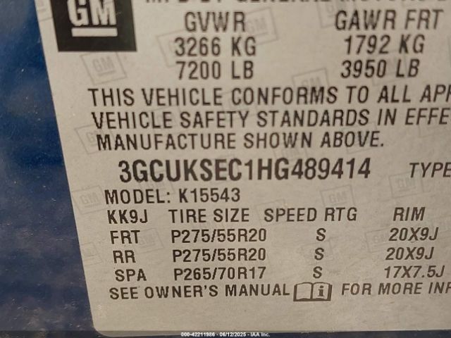 2017 CHEVROLET SILVERADO 1500 3GCUKSEC1HG489414 Photo 8