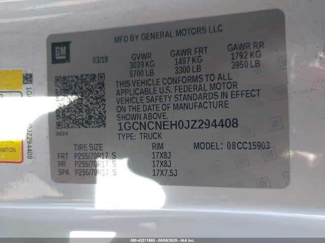 1GCNCNEH0JZ294408 Chevrolet Silverado 1500 Wt