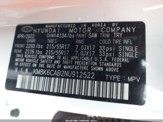 2022 HYUNDAI KONA KM8K6CAB2NU912522 Photo 8