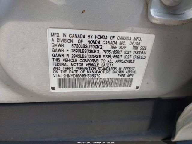 2005 ACURA MDX 2HNYD18815H536072 Photo 8