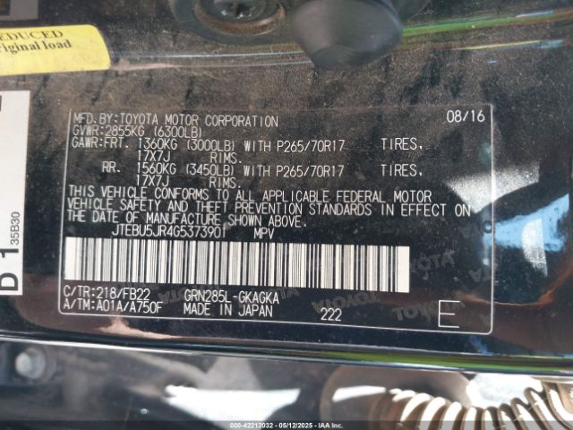JTEBU5JR4G5373901 Toyota 4RUNNER SR5