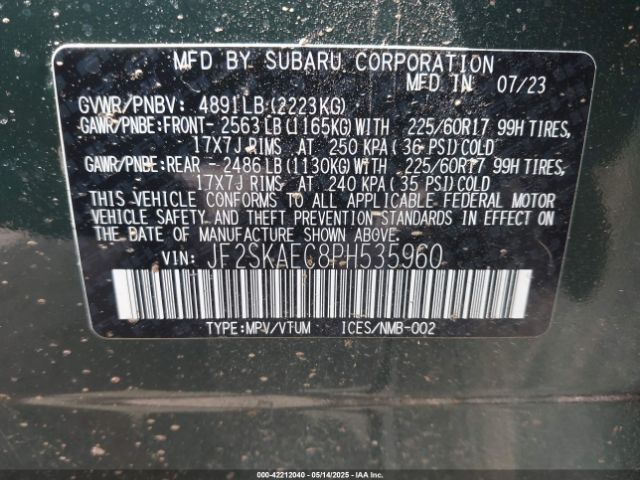 JF2SKAEC8PH535960 Subaru Forester Premium