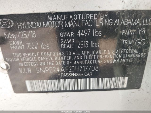 5NPE24AF2JH717708 Hyundai SONATA SE