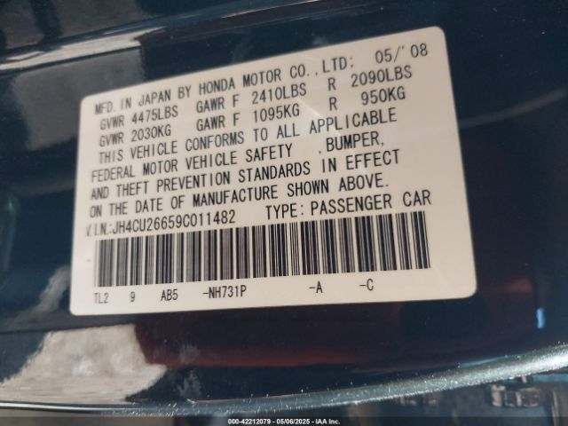 2009 ACURA TSX JH4CU26659C011482 Photo 8