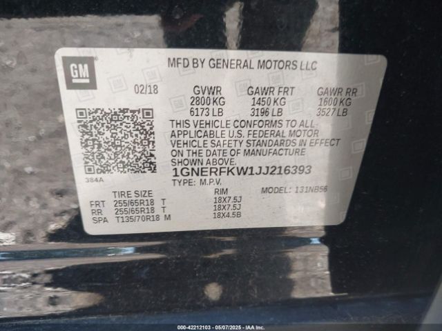 1GNERFKW1JJ216393 Chevrolet Traverse Ls
