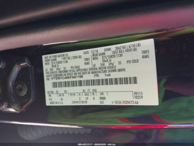 1FTEW1C49KFA81198 Ford F-150 King Ranch