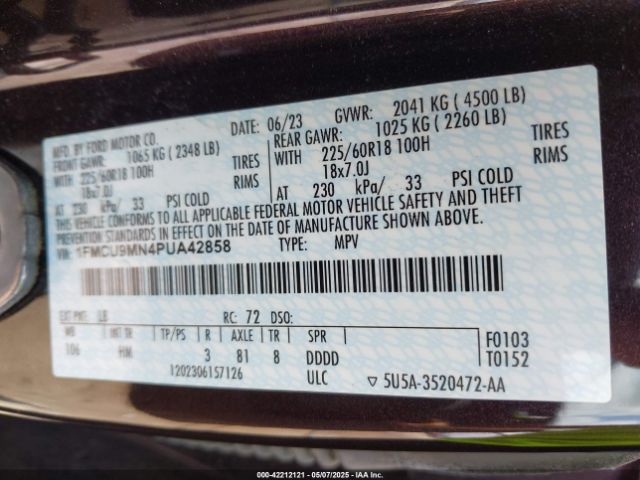 1FMCU9MN4PUA42858 Ford Escape St-line