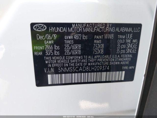 5NMS5CAD8LH209374 Hyundai Santa Fe Limited
