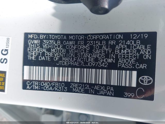 JTDEPRAE7LJ097342 Toyota COROLLA LE