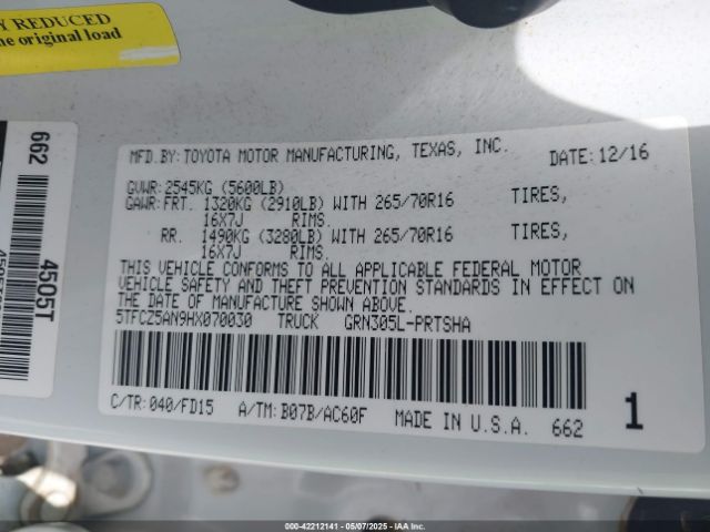 5TFCZ5AN9HX070030 Toyota Tacoma Trd Off Road