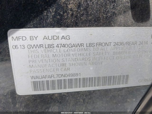 2013 AUDI A4 WAUAFAFL7DN049891 Photo 8