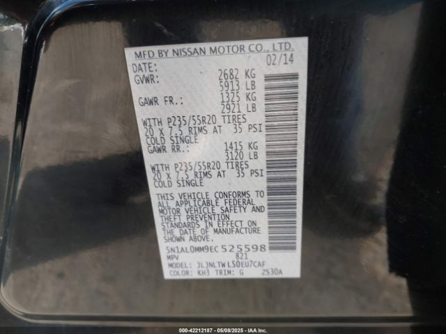 5N1AL0MM9EC525598 Infiniti QX60