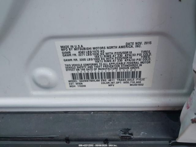 4A4AP3AU4FE059608 Mitsubishi Outlander Sport Es