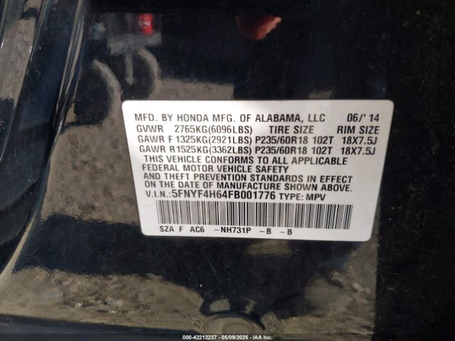 5FNYF4H64FB001776 Honda Pilot Ex-l
