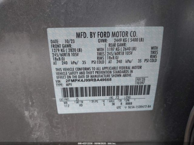 2FMPK4J99RBA49668 Ford EDGE SEL