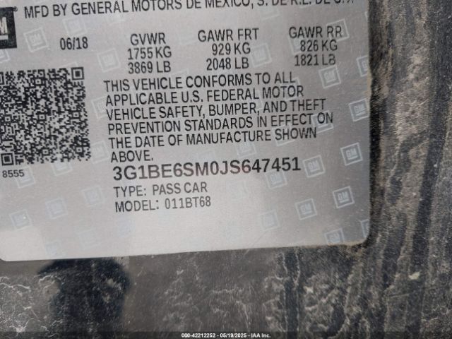 3G1BE6SM0JS647451 Chevrolet le2 -di: direct injection, vvt: variable valve timing, gen, alum