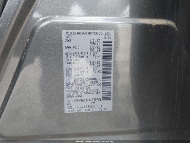 Nissan Pathfinder Sv 2017 5N1DR2MN9HC643865 Image 9