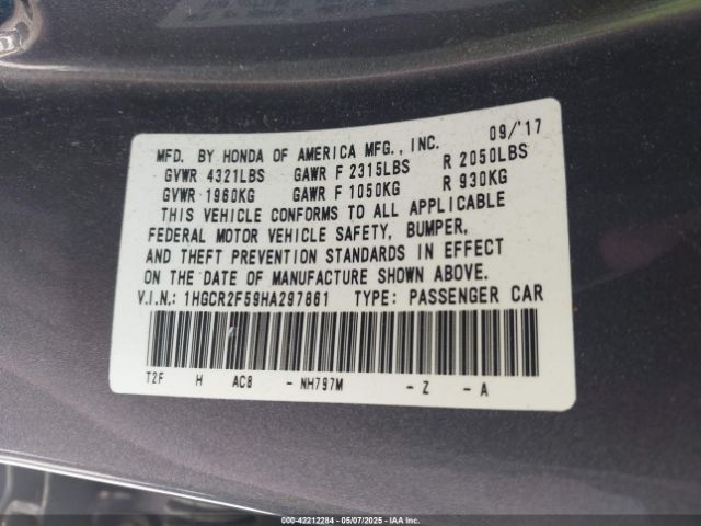 1HGCR2F59HA297861 Honda Accord Sport