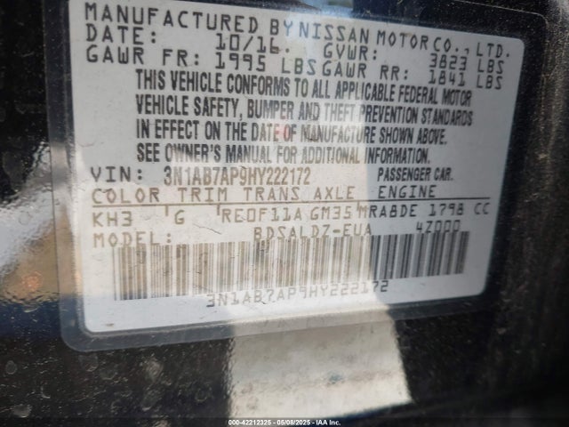 3N1AB7AP9HY222172 Nissan SENTRA SV