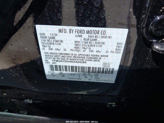 1FMUK7DH4SGA60289 Ford tivct