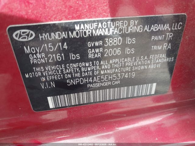 5NPDH4AE5EH537419 Hyundai ELANTRA SE