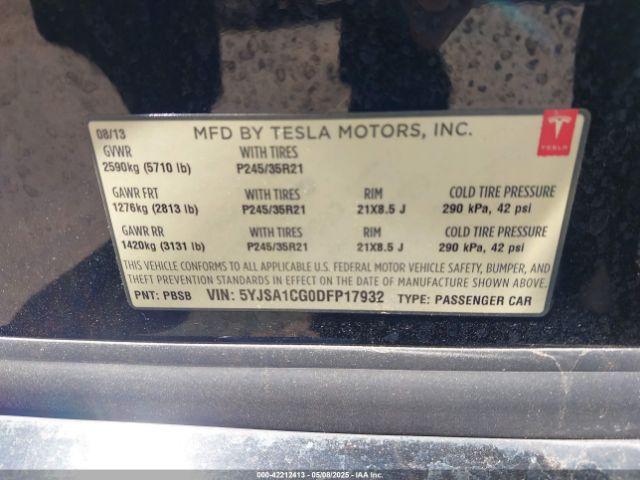 2013 TESLA MODEL S 5YJSA1CG0DFP17932 Photo 8