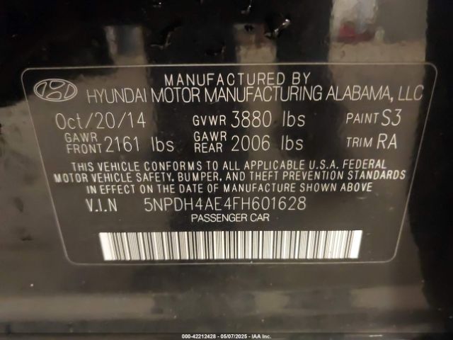 5NPDH4AE4FH601628 Hyundai ELANTRA SE