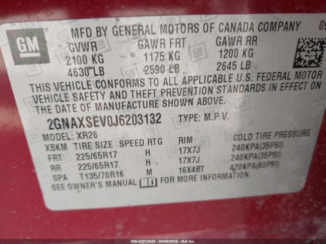 2018 CHEVROLET EQUINOX 2GNAXSEV0J6203132 Photo 8