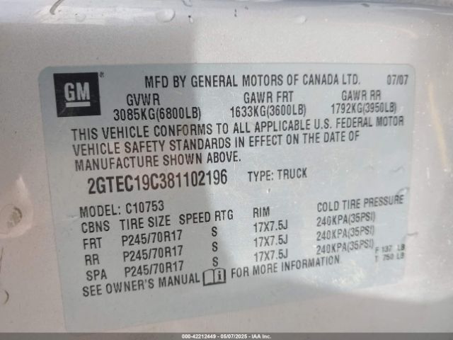 2008 GMC SIERRA 1500 2GTEC19C381102196 Photo 8