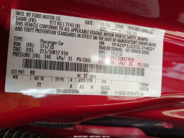 1FADP3J22GL314021 Ford 2016