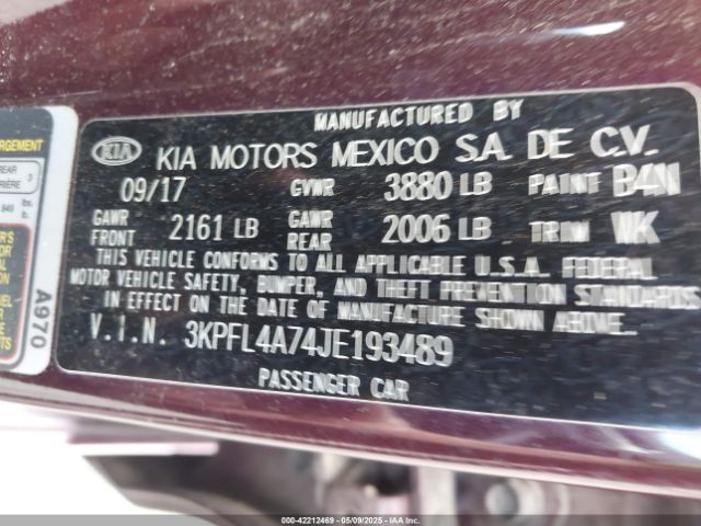 3KPFL4A74JE193489 KIA FORTE LX