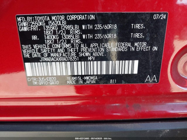 Toyota 1ym motor 2024 JTMABACAXRA078351 Image 9