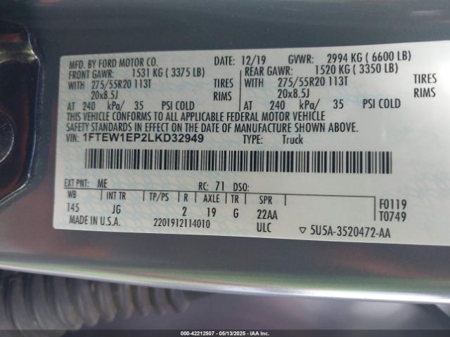 1FTEW1EP2LKD32949 Ford F-150 Xl
