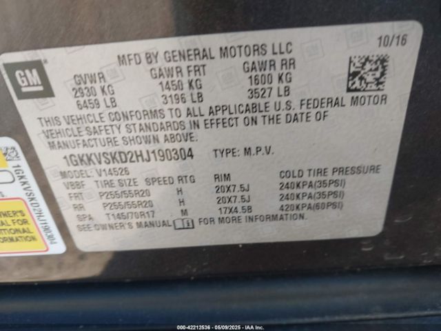 1GKKVSKD2HJ190304 GMC Acadia Limited