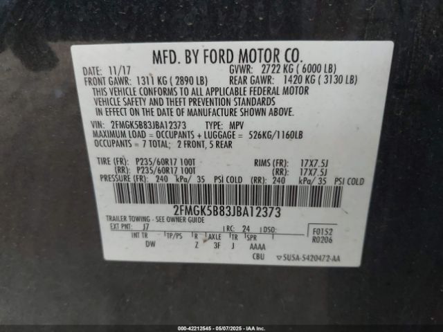 2FMGK5B83JBA12373 Ford FLEX SE