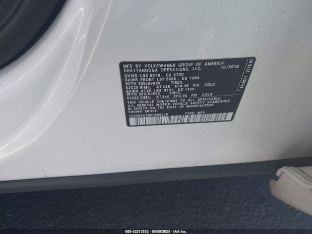 2019 VOLKSWAGEN ATLAS 1V2XR2CA0KC505508 Photo 8