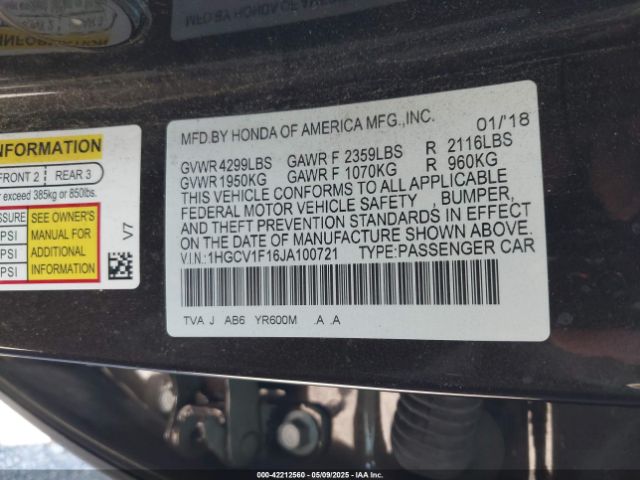 1HGCV1F16JA100721 Honda ACCORD LX