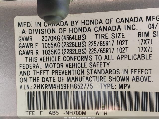 2HKRM4H59FH652775 Honda CR-V EX