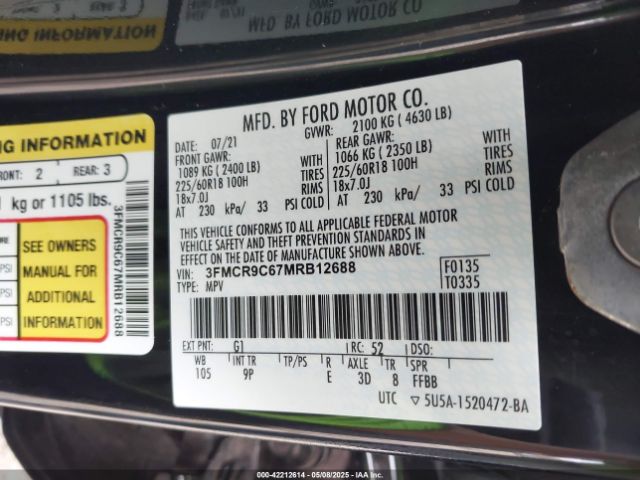 3FMCR9C67MRB12688 Ford Bronco Sport Outer Banks