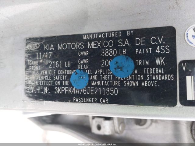 3KPFK4A76JE211350 KIA FORTE LX