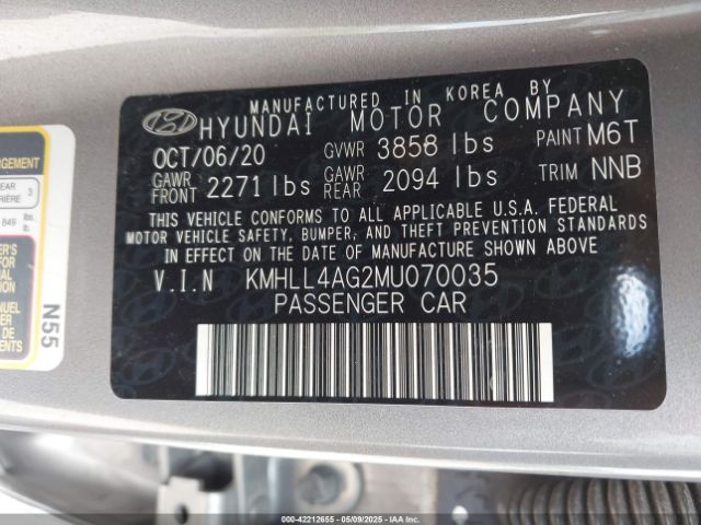 KMHLL4AG2MU070035 Hyundai ELANTRA SE