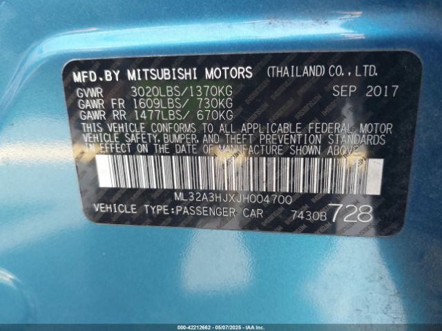 ML32A3HJXJH004700 Mitsubishi MIRAGE ES